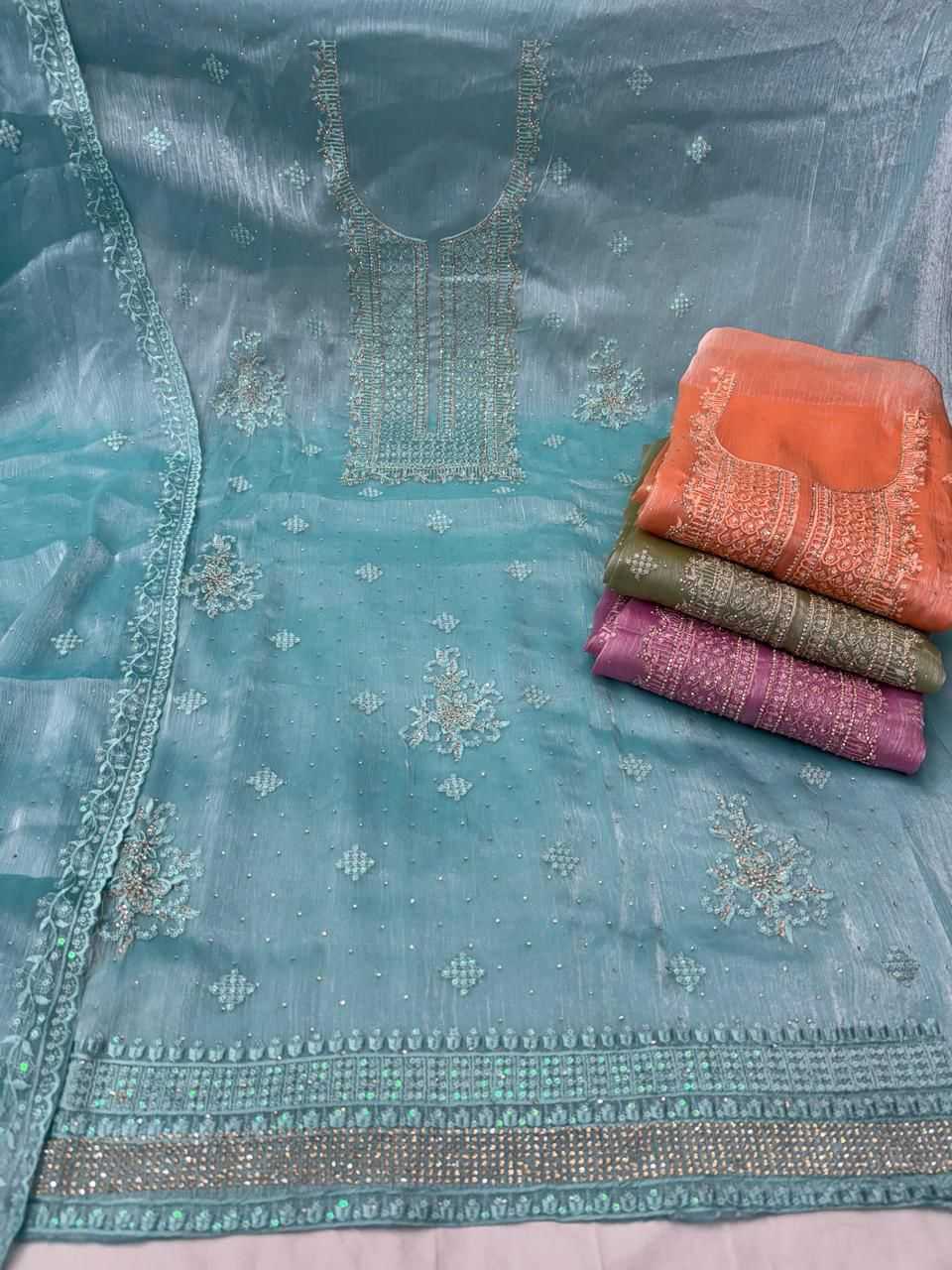 pr falguni beautiful look burberry silk salwar suit material 