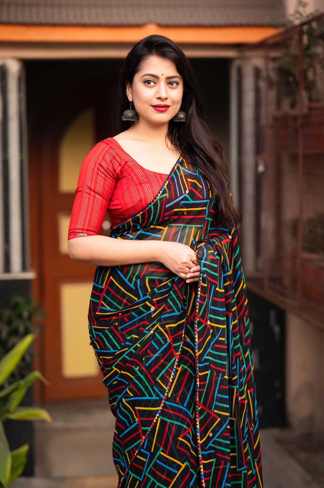 pr kc 75 geometric printed georgette unique saree online