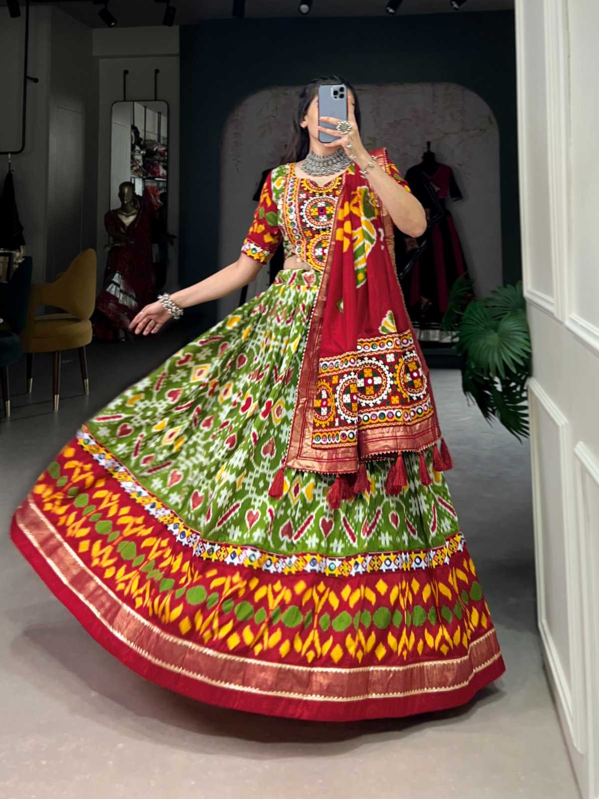 pr lnb1741 tussar silk patola print readymade lehenga choli with dupatta 