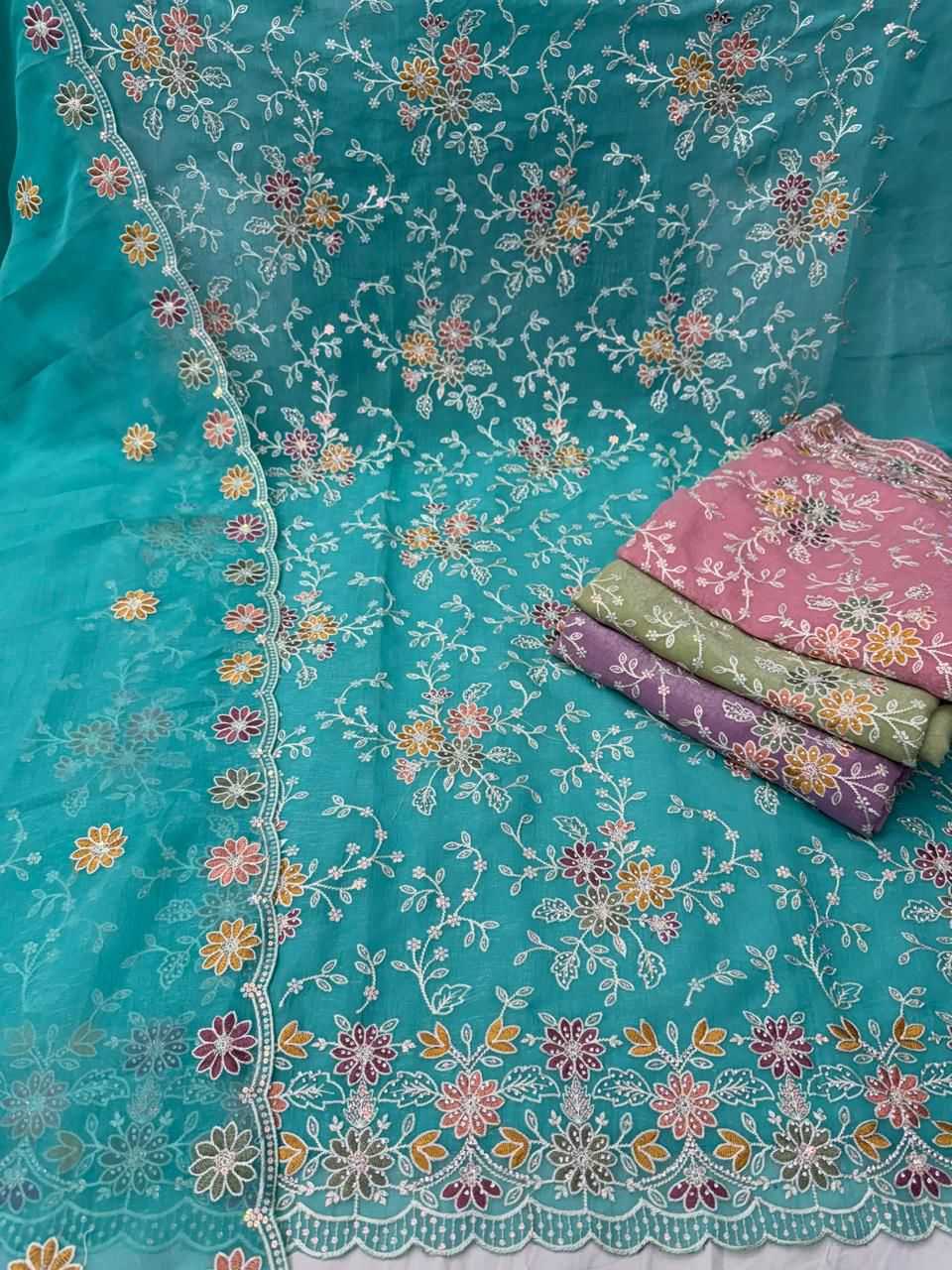 pr Manisha crunchy silk 8 colour machine jharkan work 3pcs dress exports 