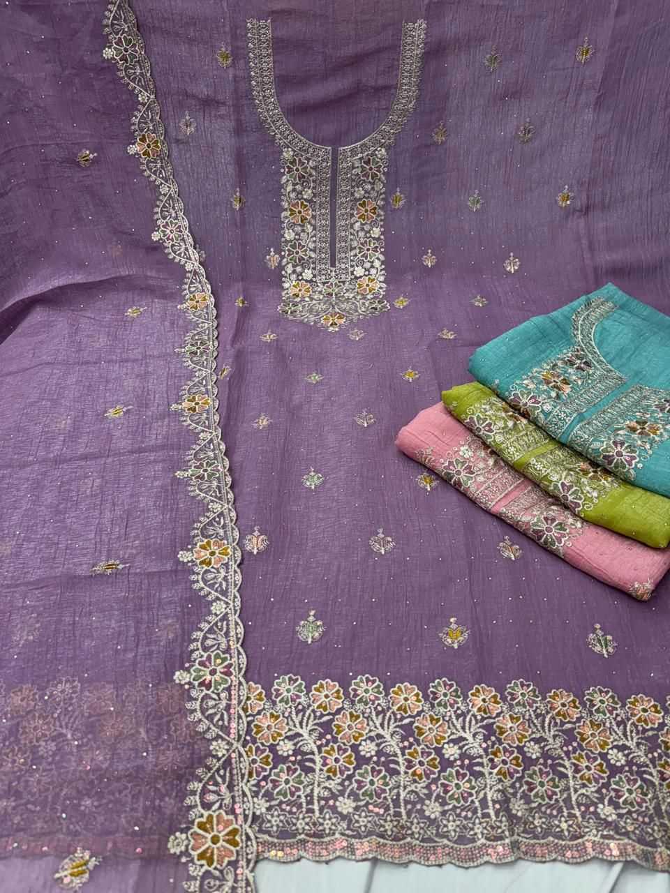 pr mitasha crunchy silk attractive look swaroski ladies suit 