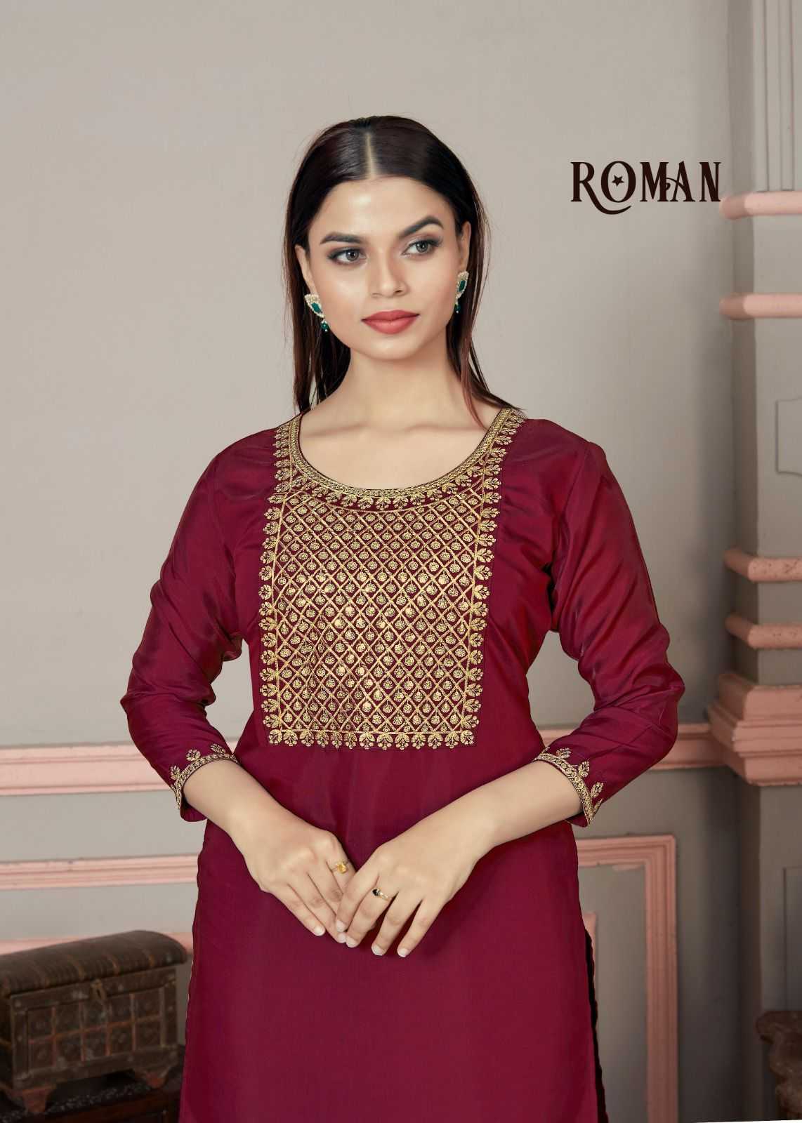 pr roman readymade big size fancy roman silk short kurtis 