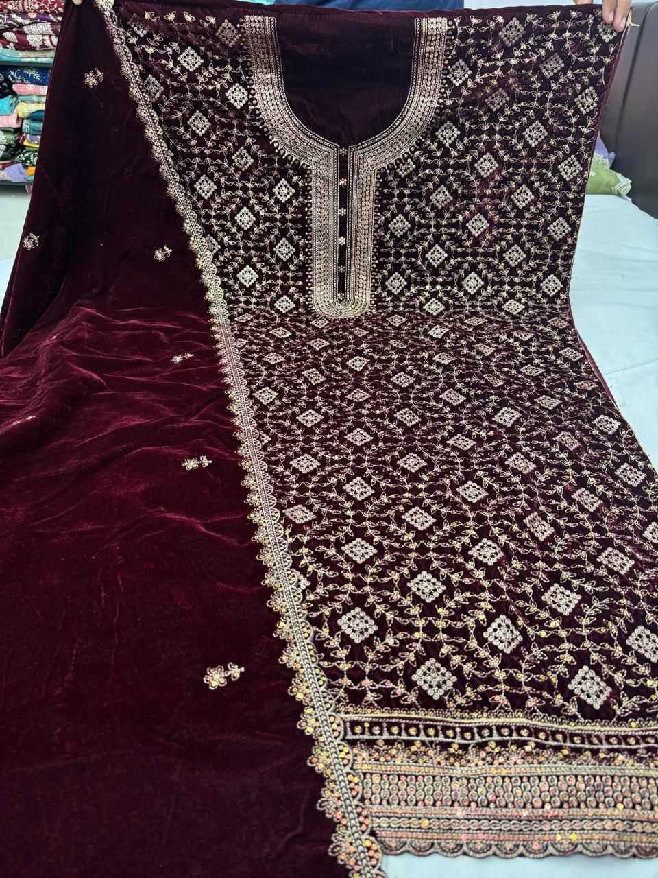 pr yahoo velvet machine jharkans work stylish look ladies suit 