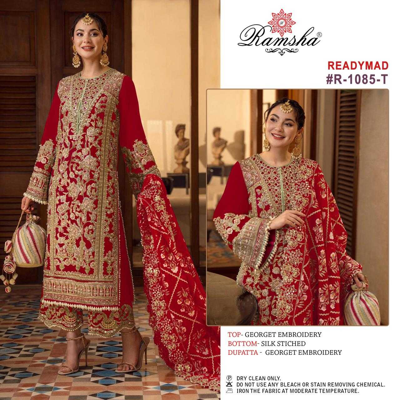 ramsha 1085 georgette embroidery work pakistani readymade 3pcs dress