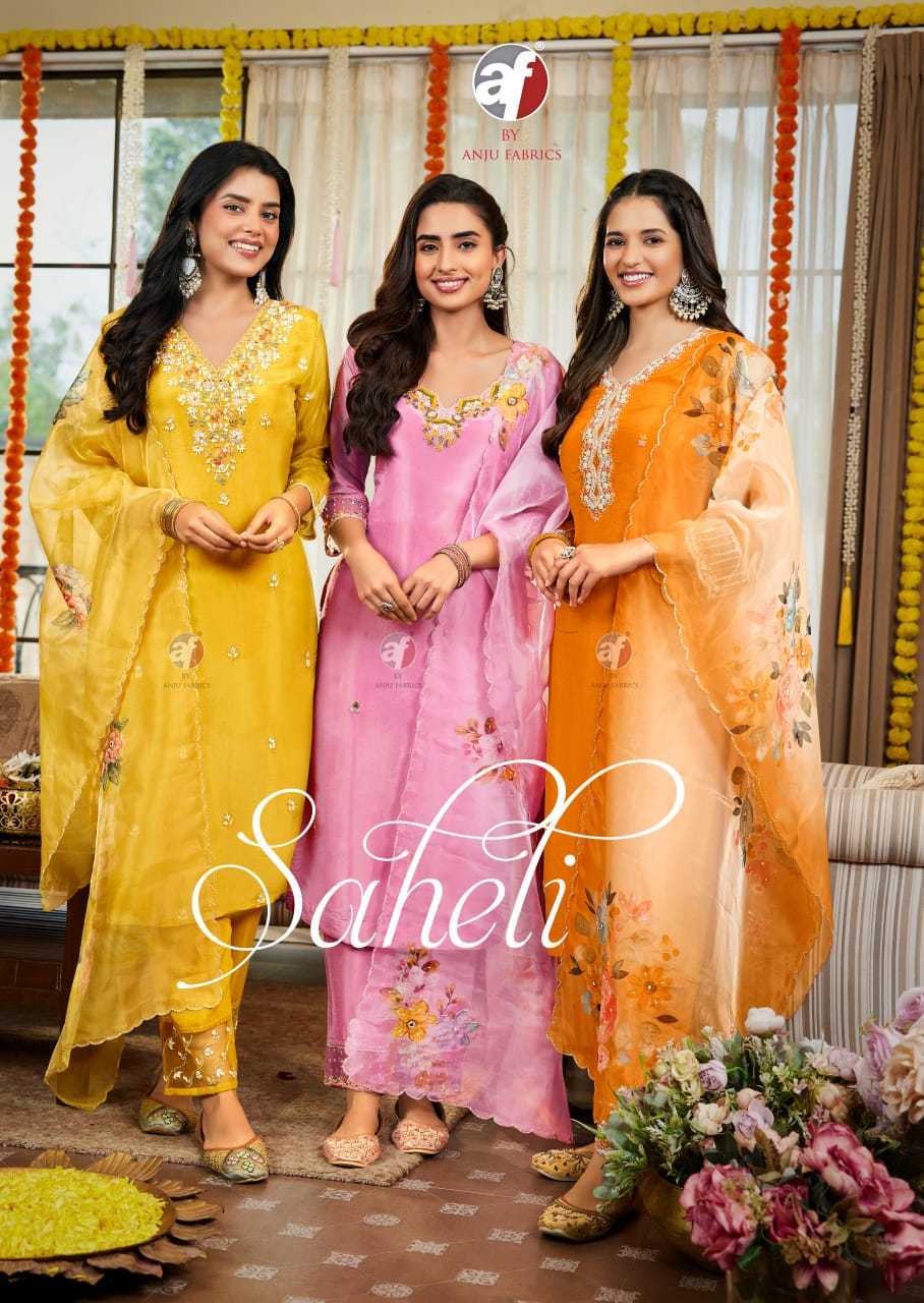 saheli by anju fab tissue shimmer readymade trendy suits