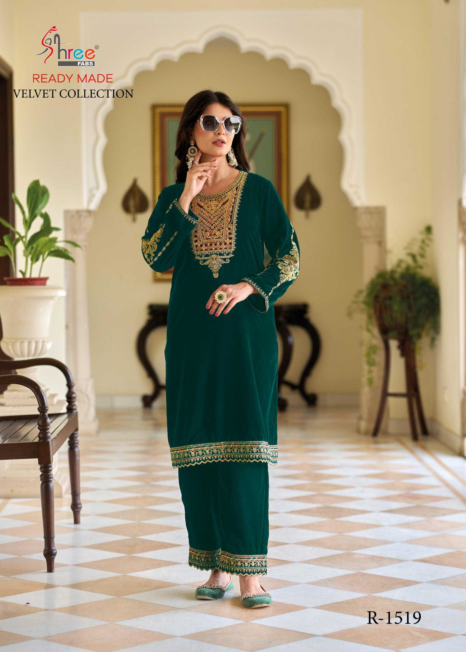 shree fabs 1519 winter wear velvet pakistani readymade kurti with pant