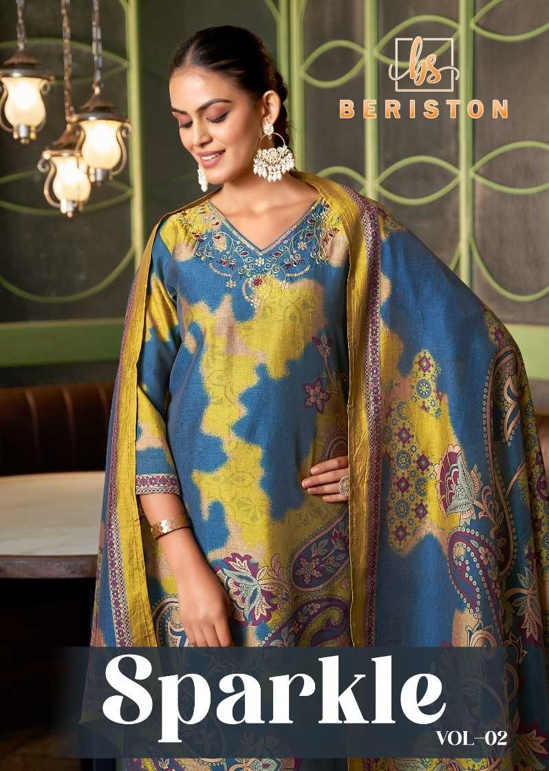 sparkle vol 2 by beriston viscose silk digital print attractive full stitch 3pcs dress