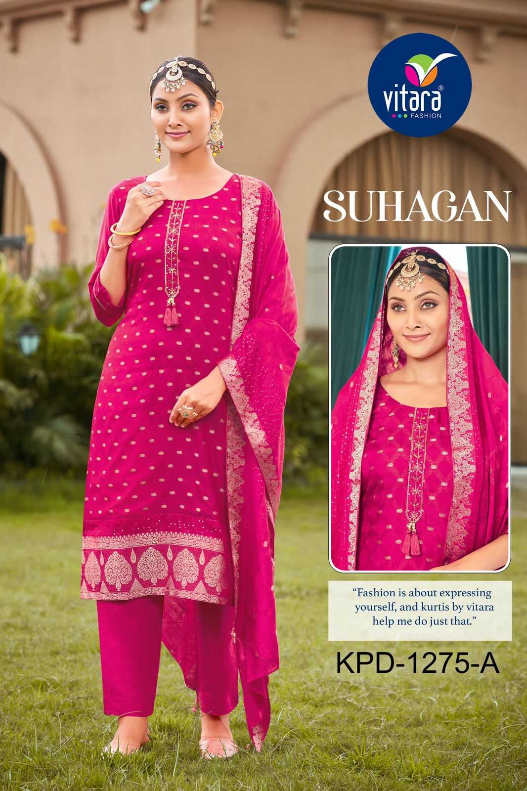 suhagan by vitara fashion muslin weaving jacquard casual full stitch combo suit 