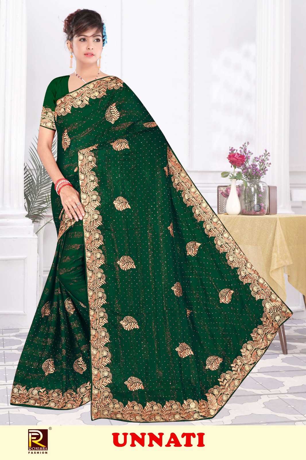 UNNATI  BY RANJNA SAREE RIMZIN FABRICS SIROSKI DIAMOND WORK  & EMBROIDERY WORK FANCY SUPER HIT COLLECTION SAREES