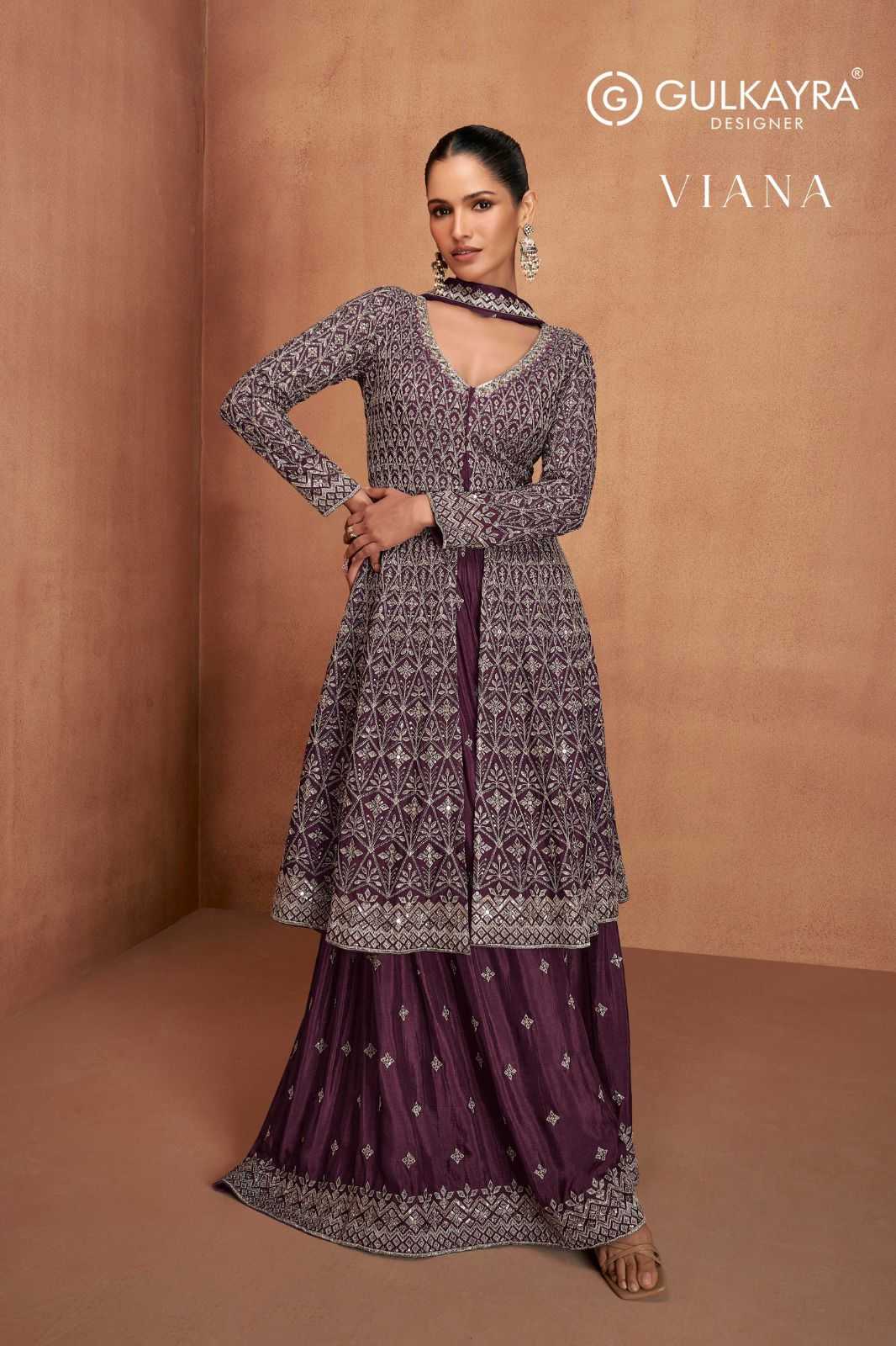 viana by gulkayra designer chinon readymade skirt kurti with dupatta collection 