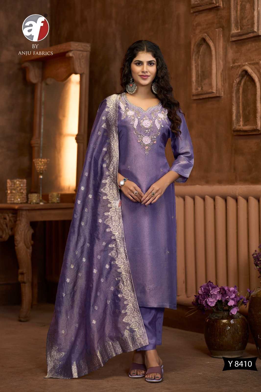 y 8410 by anju fab readymade combo tissue shimmer suits online