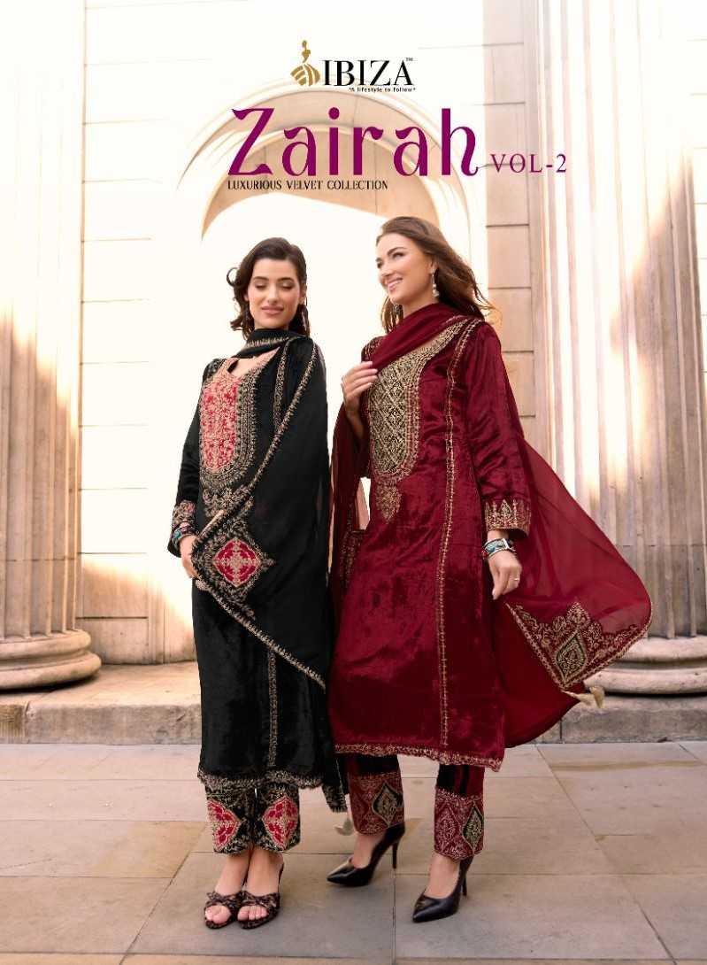 zairah vol 2 by ibiza winter special viscose velvet unstitch kurti pant dupatta 