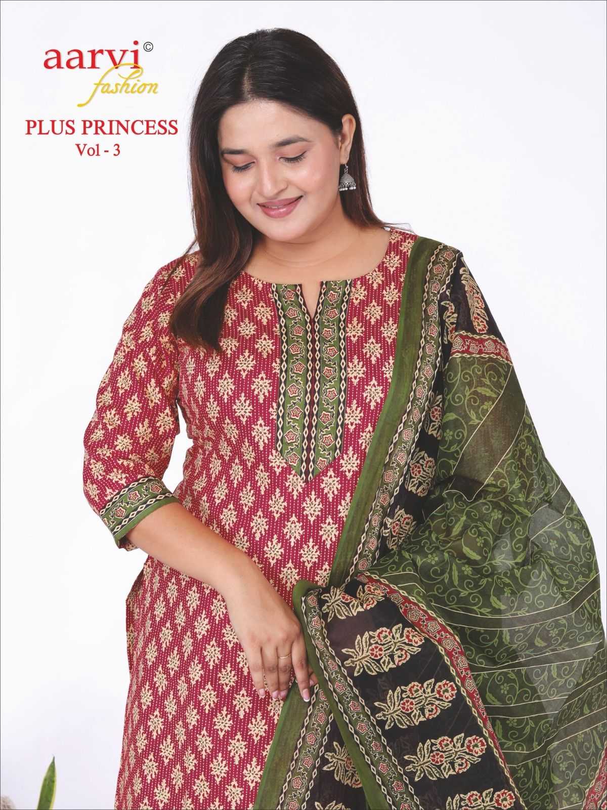 aarvi fashion plus princess vol 3 plus size readymade cotton 3pcs dress