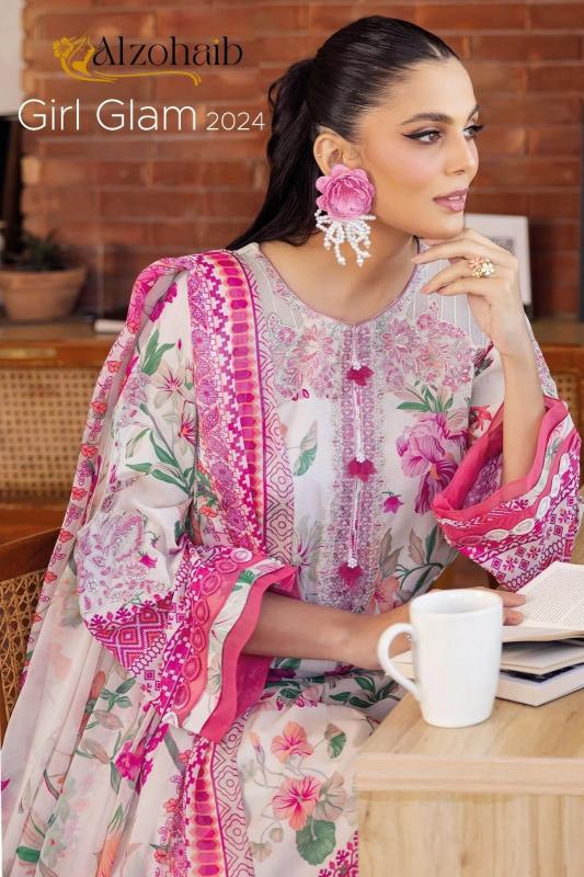 alzohaib girl glam 1049-1051 embroidery cotton print pakistani suits