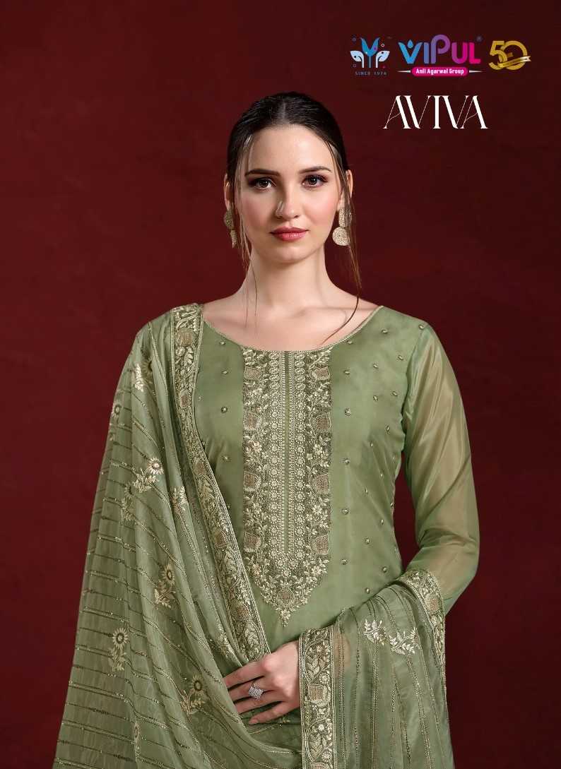 aviva by vipul fashion embroidery work soft organza 3pcs dress