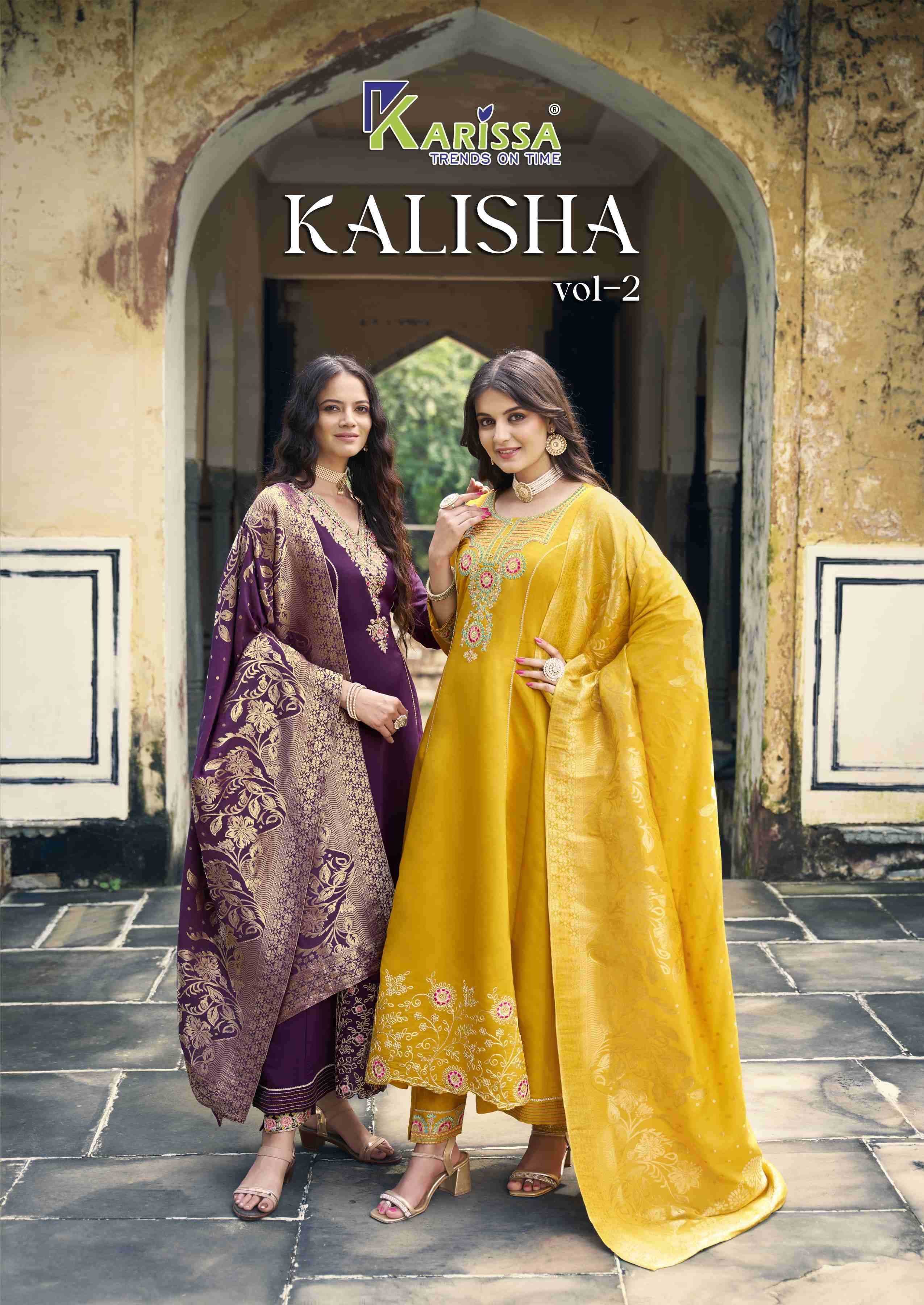 kalisha vol 2 by karissa viscose roman silk trendy readymade 3pcs suits