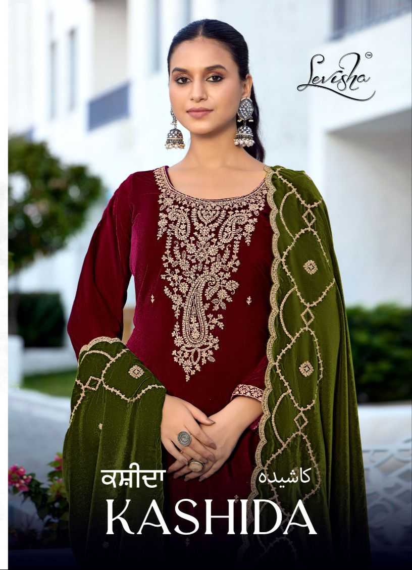 levisha kashida velvet designer embroidery winter collection suits