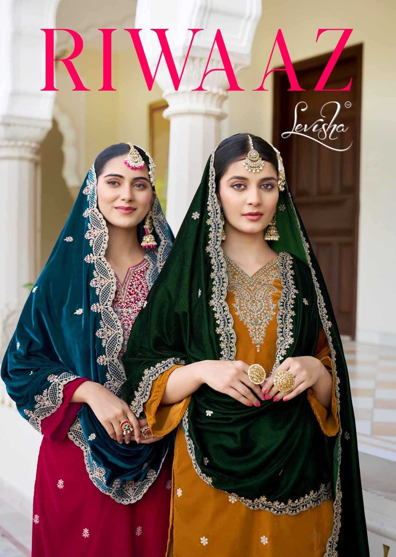 levisha riwaaz embroidery work winter wear velvet salwar suits