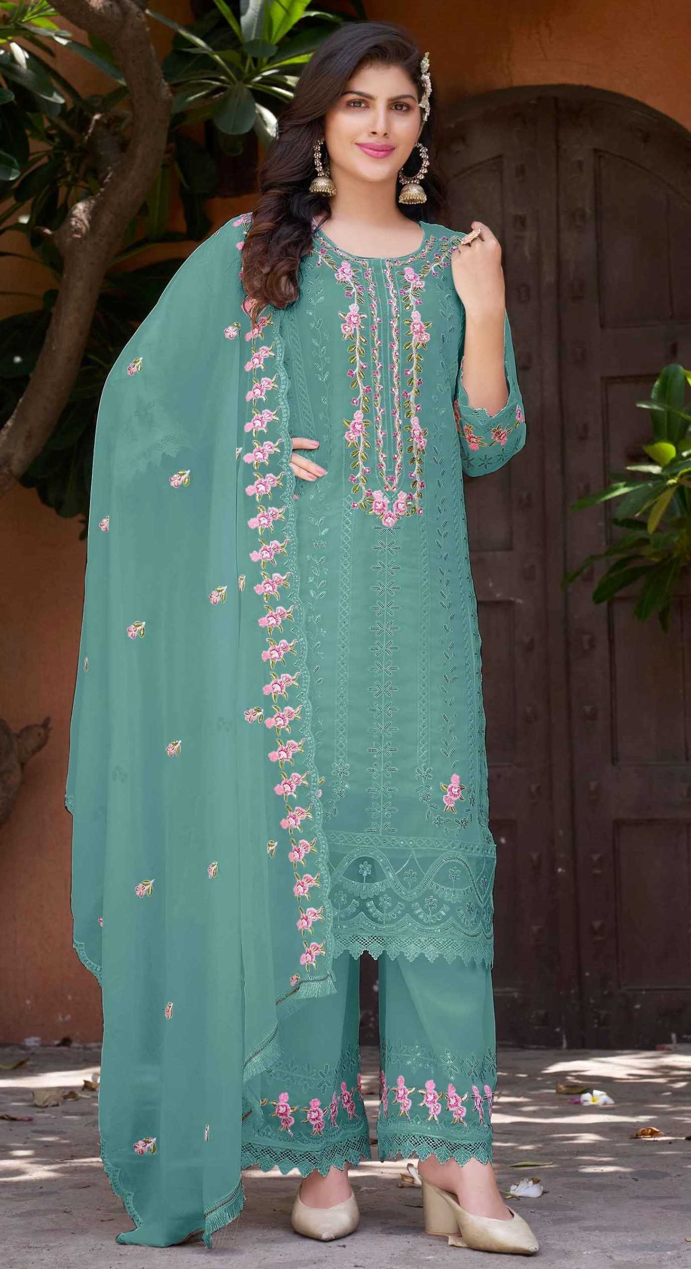 ramsha 1179 fullstitch embroidery work georgette plazzo style 3pcs dress