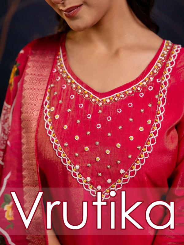 vredevogel vrutika hit design simmer roman silk full stitch big size churidar suit 