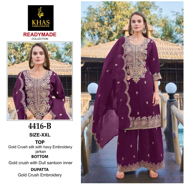 4416 by khas fully stitch gold crush silk best kurti palazzo set 3pcs dress