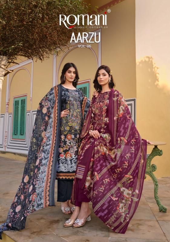 aarzu vol 6 by romani embroidery digital print cotton readymade ladies suits