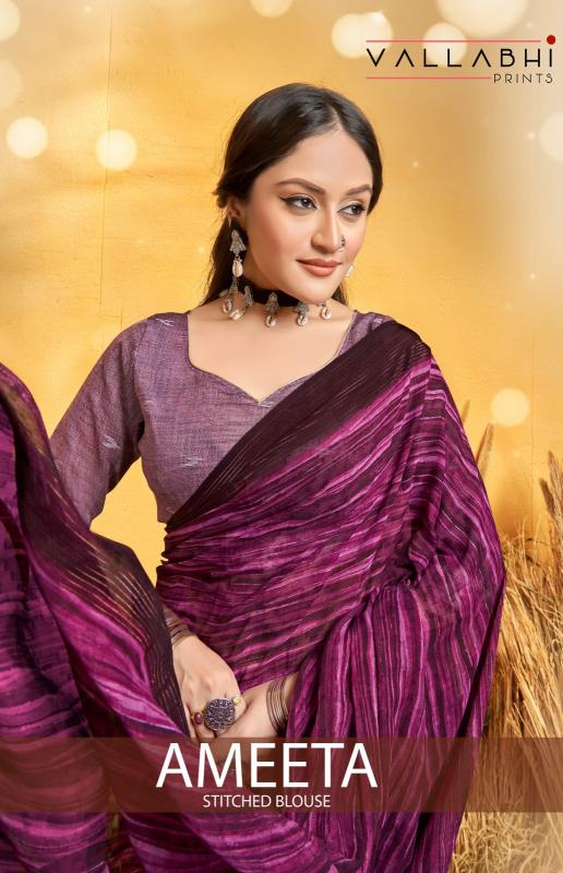 ameeta by vallabhi prints solid georgette women saree with stitch blouse