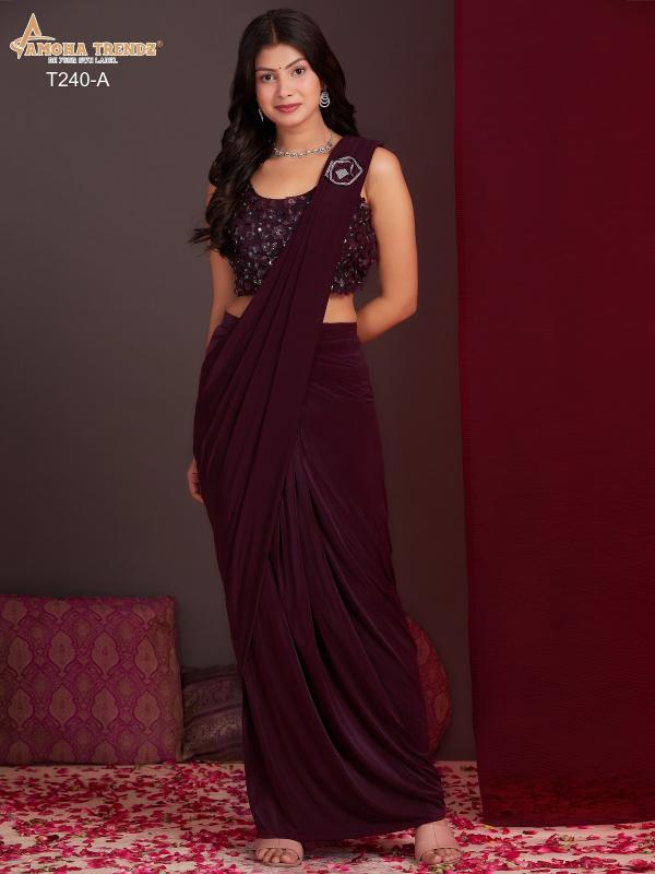 amoha trendz t240 latest ambellished liva-silk ready to wear saree