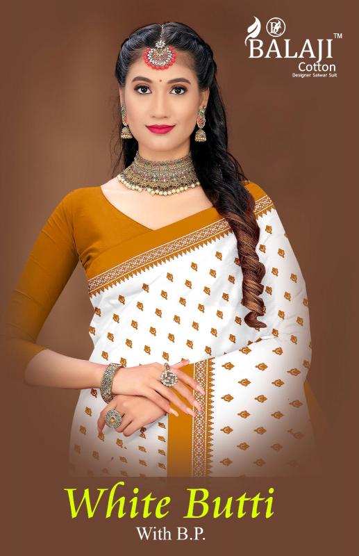 balaji cotton white butti casual wear cotton saree online