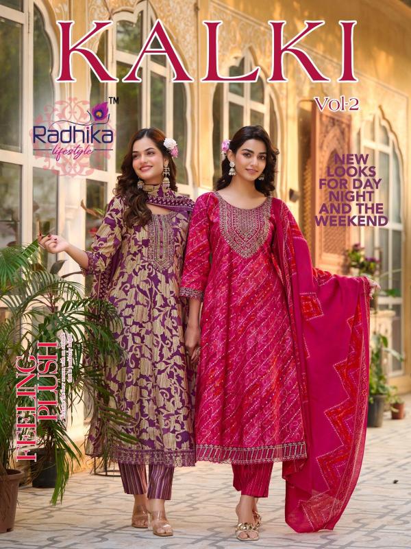 kalakii vol 2 by radhika lifestyle schimer print plus size readymade gown style 3pcs suits