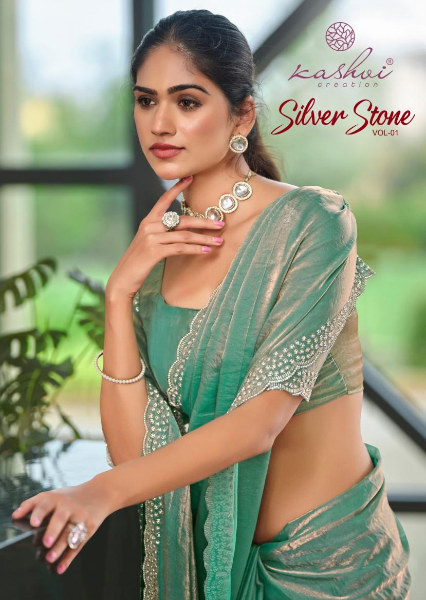 kashvi creation silver stone vol 01 jharkan work designer saree