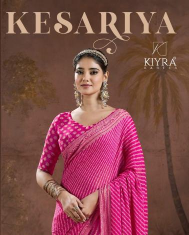 kesariya vol 1 by kiyra new trendy dull moss with mill jarii new design saree 2024