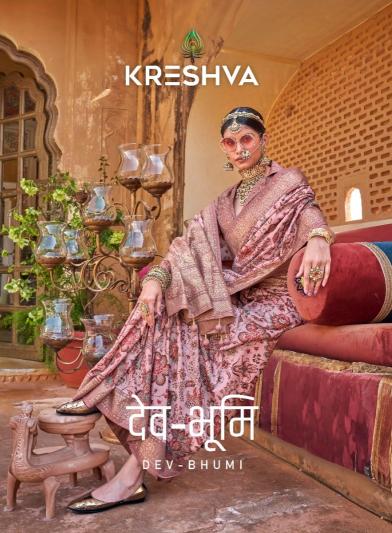 kreshva dev bhumi super silk smart floral print party wear elegant saree