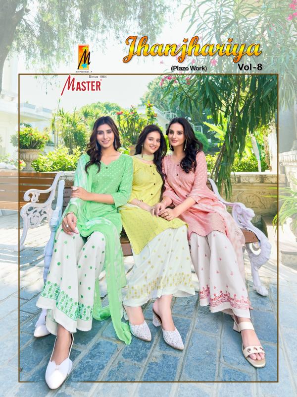 master jhanjhariya vol 8 unique print plus size fullstitch plazzo style suits