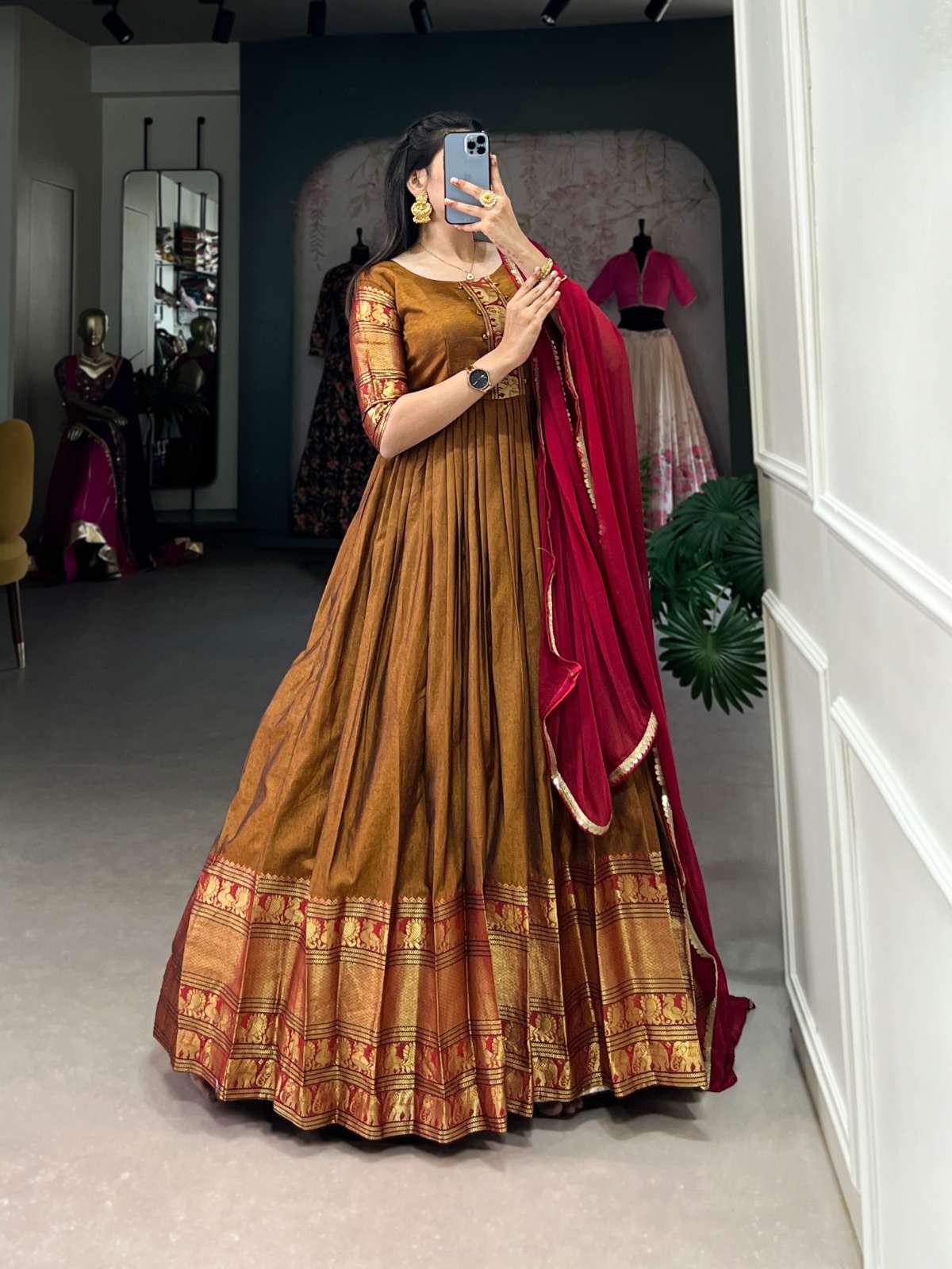 pr ynf5313 readymade traditional wear long gown with dupatta collection