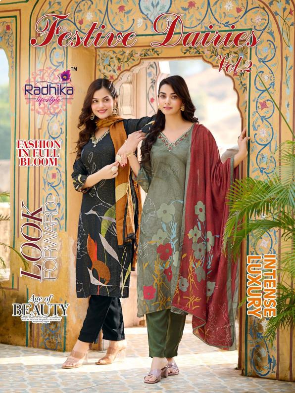 radhika lifestyle festive dairies vol 2 fullstitch muslin print ladies suits