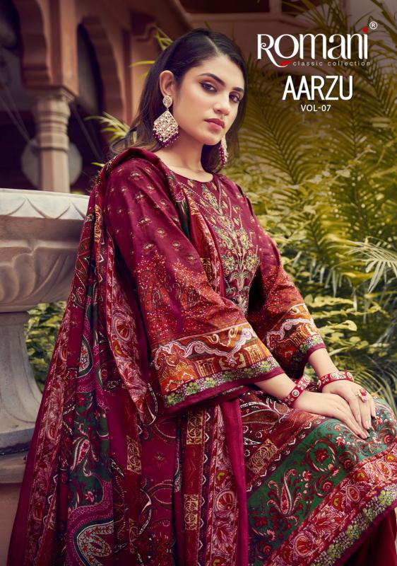 romani aarzu vol 7 unique style print cotton pakistani readymade 3pcs dress