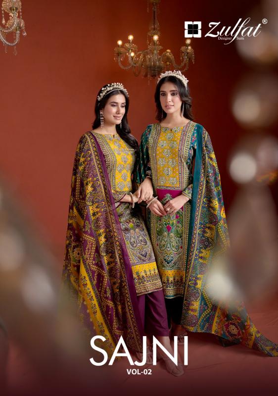 sajni vol 2 by zulfat designer printed jam cotton pakistani suits