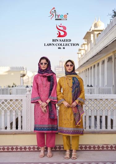 shree fabs bin saeed lawn collection vol 16 cotton print unstitch pakistani dress 