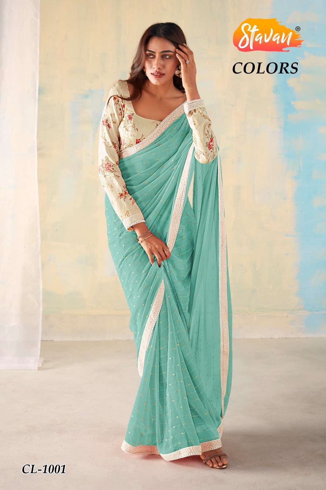 stavan present saadi colours fancy georgette saree supplier