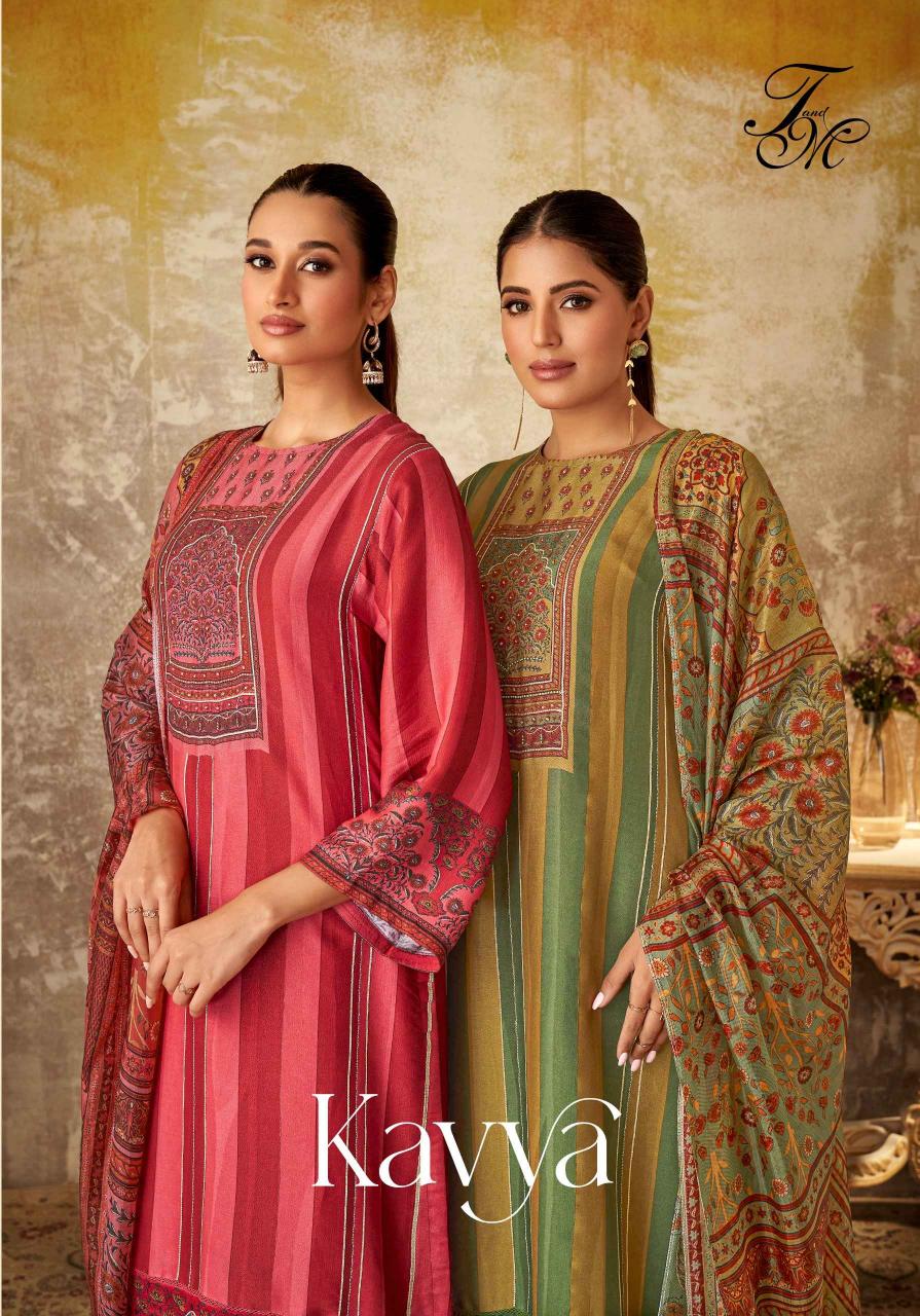 t&m kavya viscose simmer unique print party wear unstitch suits