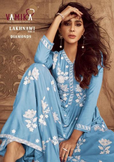 vamika lakhnavi vol 4 diamonds rayon readymade trendy plazzo style dress