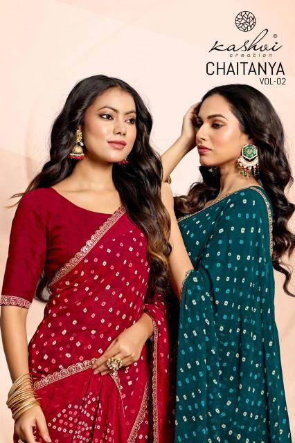 chaitanya vol 2 by kashvi creation bandhej weightless luxurious sarees for women