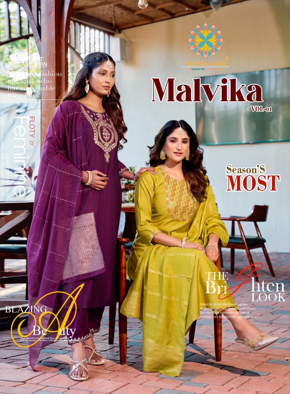 passion malvika vol 1 straight kurti with pant and dupatta set 