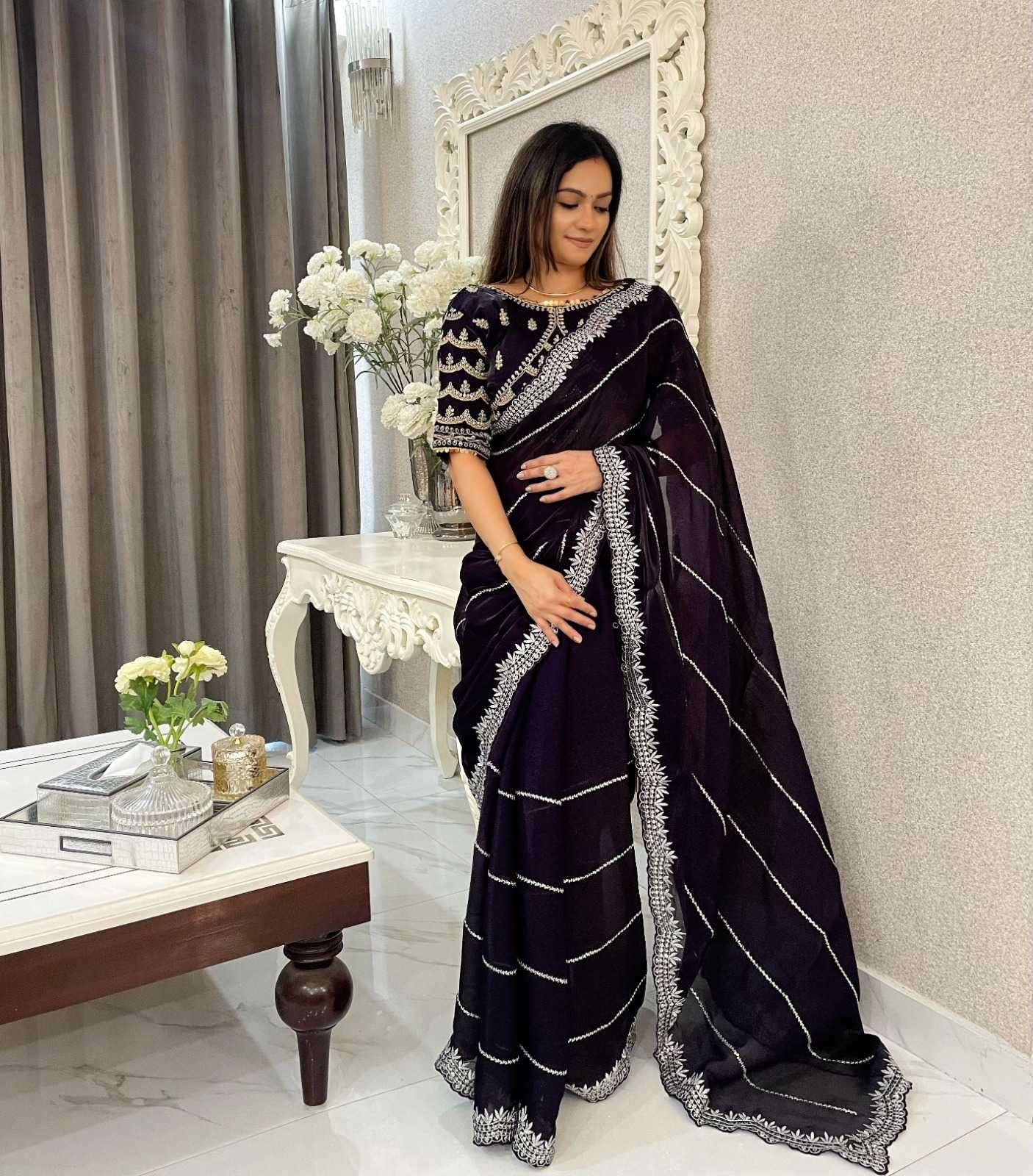 pr kc 829 premium jimmy chu silk traditional wear sequins work saree 