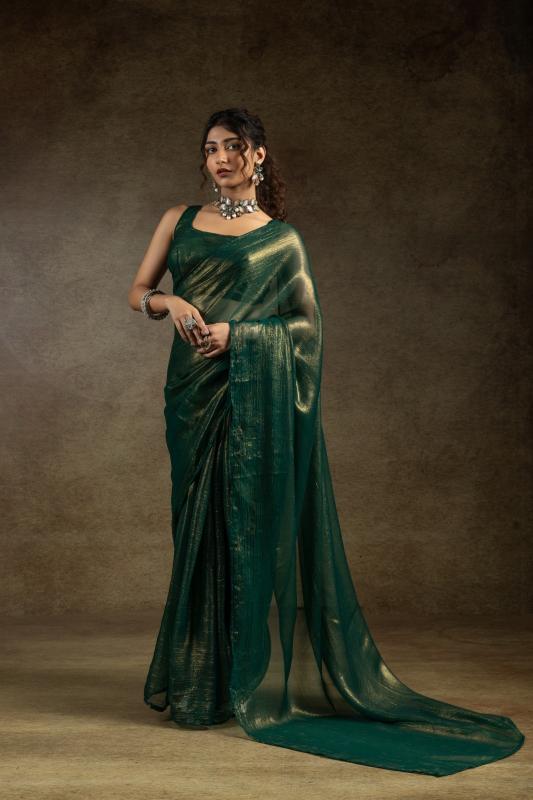 105a-105d satin chiffon gold wedding special ready to wear sarees