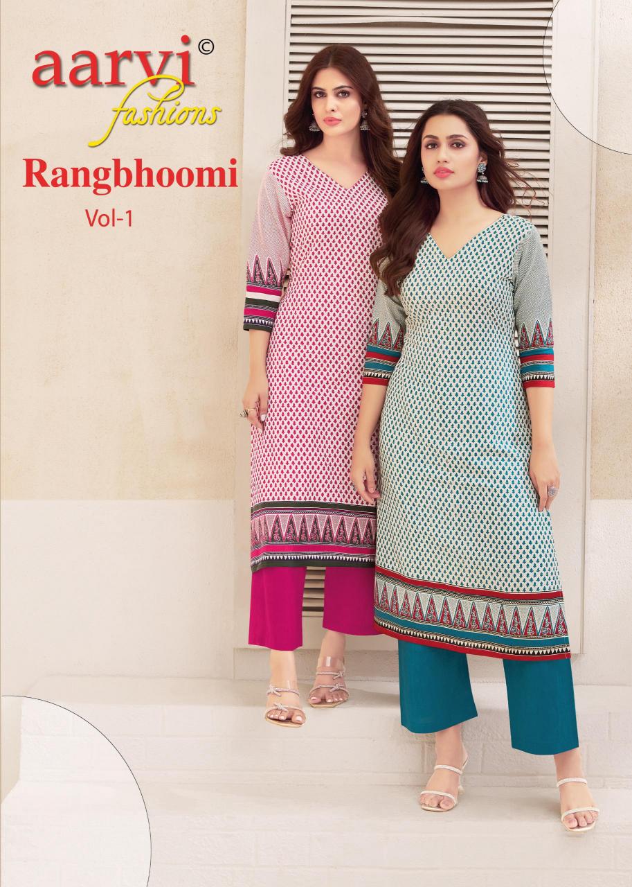 aarvi fashion rangbhoomi vol 1 readymade flex cotton kurti with pant  