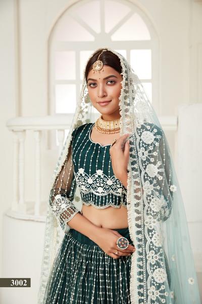 aawiya 3002 net multi sequence work butterfly net fullstitch lehenga choli exports 
