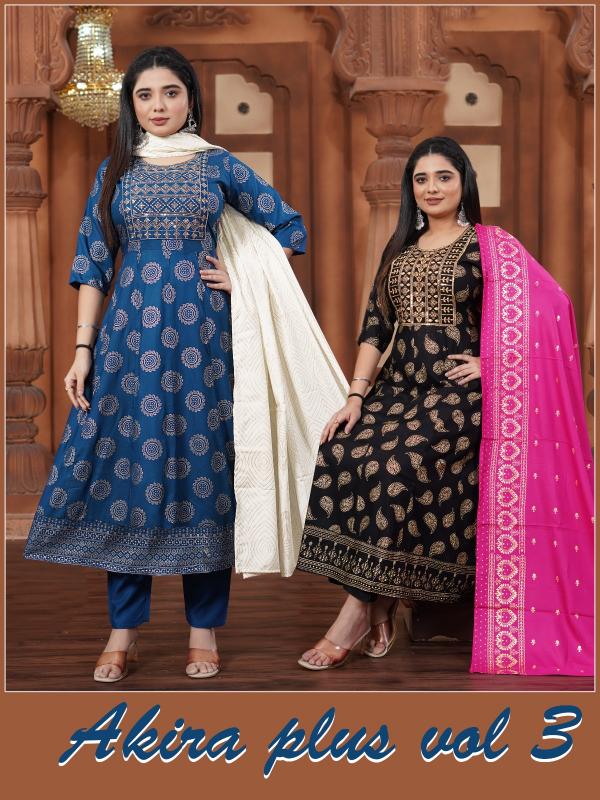 akira plus vol 3 by padmavati textiles stylish rayon fully stitch big size suits
