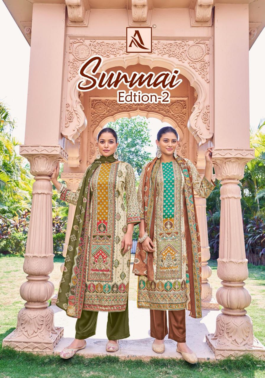 alok surmai vol 2 zam print classic pakistani dress material 